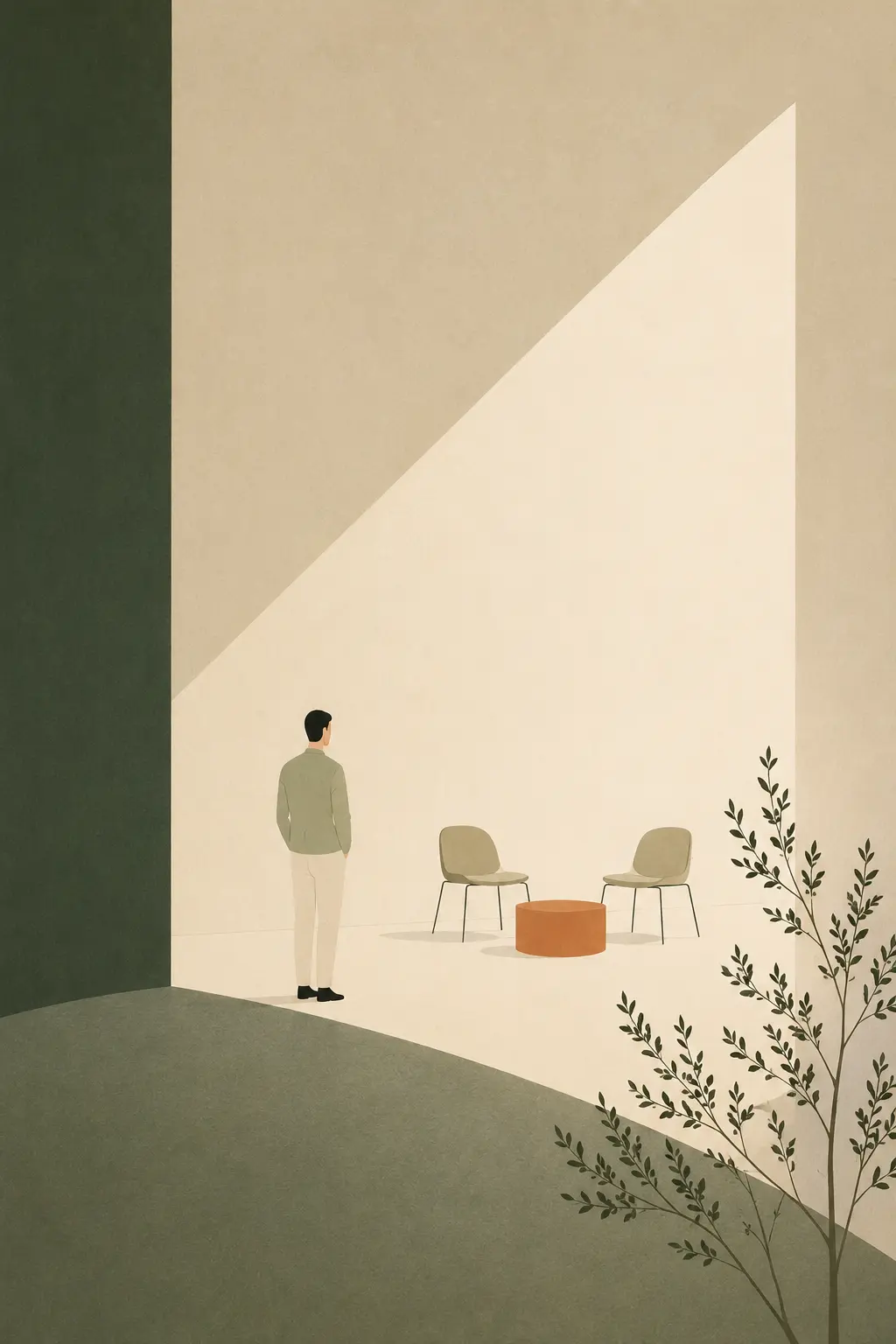 Minimalistyczna ilustracja osoby przygotowującej się do rozmowy kwalifikacyjnej online